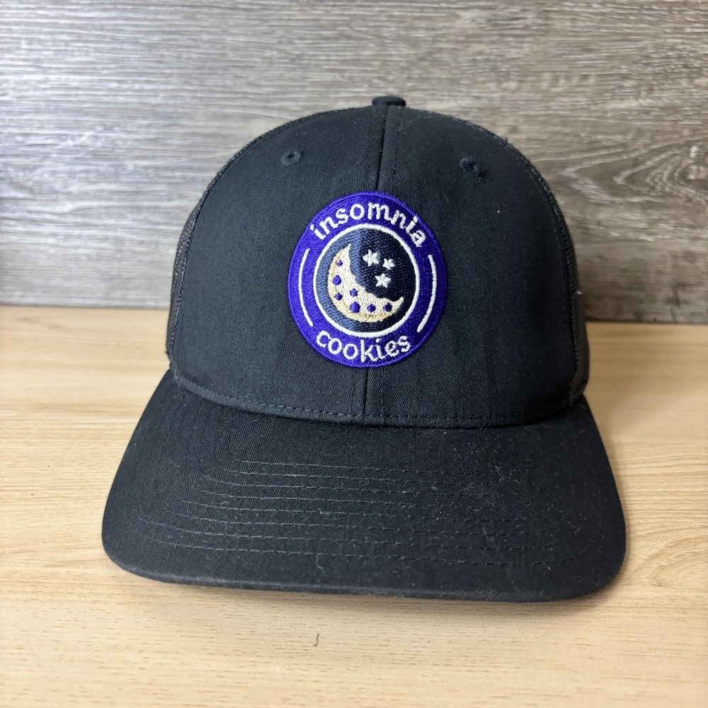 Insomnia Cookies Hat Cap Snap Back Black Mesh Trucker Patch Embroidered Mens